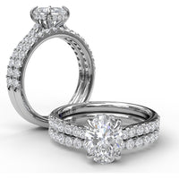 Classic Oval Cut Engagement Ring Setting with Pavé Diamond Shank and Hidden Halo by Fana - 0.39 Carat Total Diamond Weight