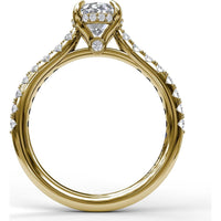 Classic Oval Cut Engagement Ring Setting with Pavé Diamond Shank and Hidden Halo by Fana - 0.39 Carat Total Diamond Weight