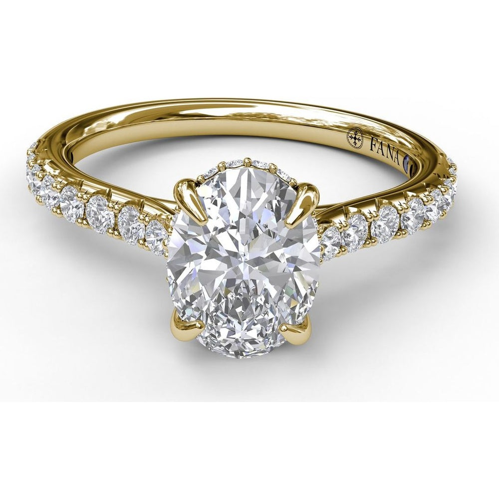 Classic Oval Cut Engagement Ring Setting with Pavé Diamond Shank and Hidden Halo by Fana - 0.39 Carat Total Diamond Weight