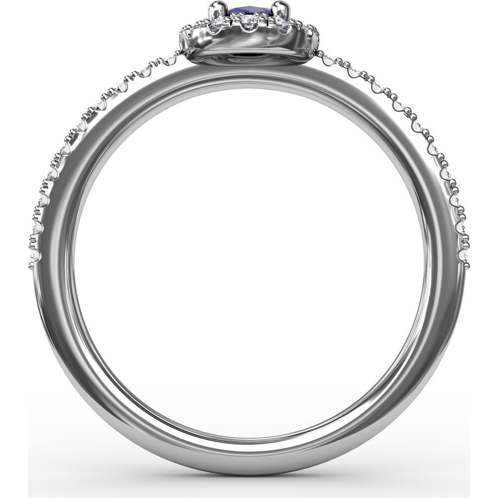 Classic Oval Sapphire Halo Ring with Pavé Diamond Band by Fana - 0.62 Carat Total Gemstone Weight