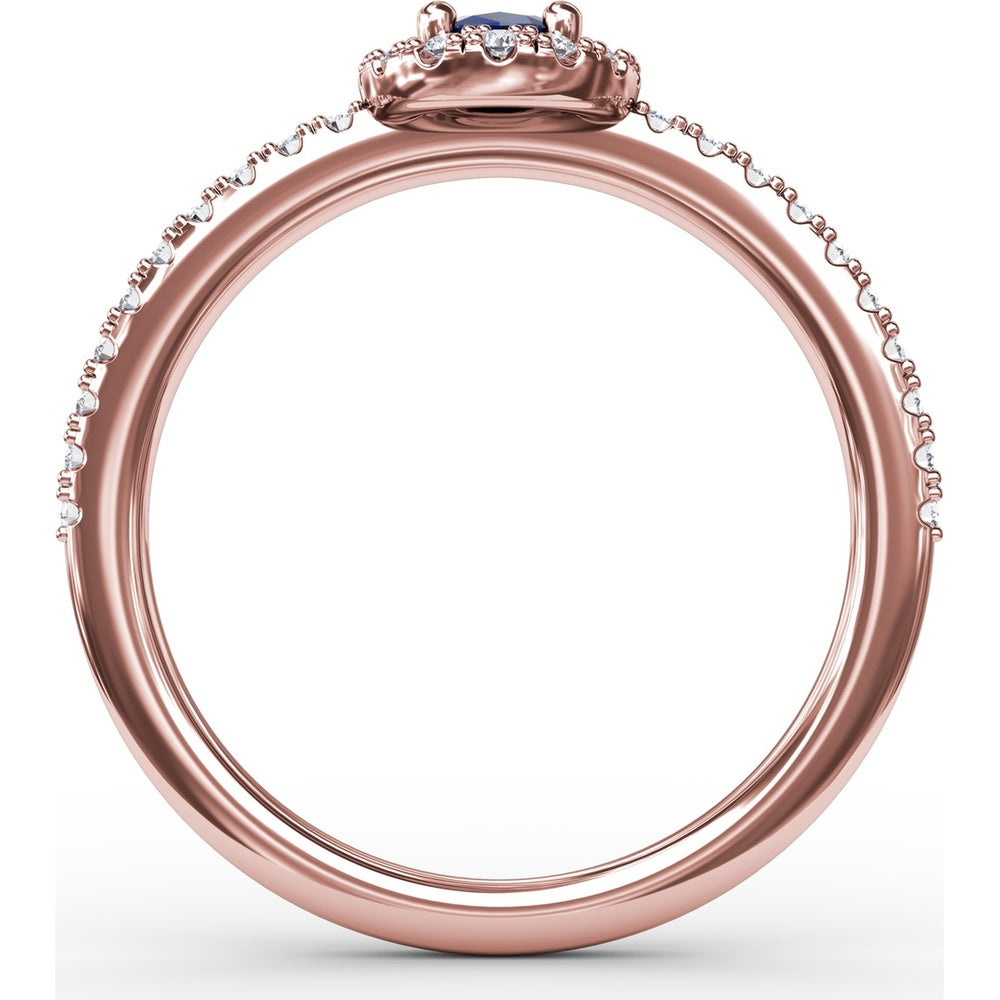 Classic Oval Sapphire Halo Ring with Pavé Diamond Band by Fana - 0.62 Carat Total Gemstone Weight