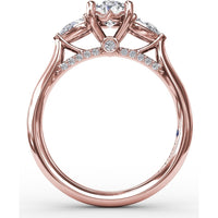Classic Oval Three-Stone Engagement Ring Setting with Pear-Shape Side Diamonds and Pavé Gallery - 0.55 Carat Total Side Diamond Weight by Fana