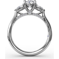 Classic Oval Three-Stone Engagement Ring Setting with Pear-Shape Side Diamonds and Pavé Gallery - 0.55 Carat Total Side Diamond Weight by Fana