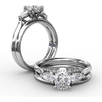 Classic Oval Three-Stone Engagement Ring Setting with Pear-Shape Side Diamonds and Pavé Gallery - 0.55 Carat Total Side Diamond Weight by Fana