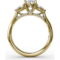 Classic Oval Three-Stone Engagement Ring Setting with Pear-Shape Side Diamonds and Pavé Gallery - 0.55 Carat Total Side Diamond Weight by Fana