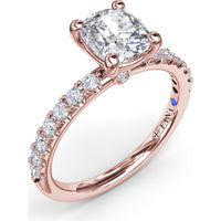 Classic Pavé Cushion Cut Engagement Ring Setting with Diamond Lined Band by Fana - 0.37 Carat Total Diamond Weight