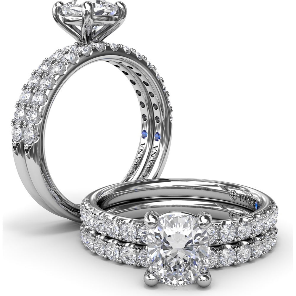 Classic Pavé Cushion Cut Engagement Ring Setting with Diamond Lined Band by Fana - 0.37 Carat Total Diamond Weight