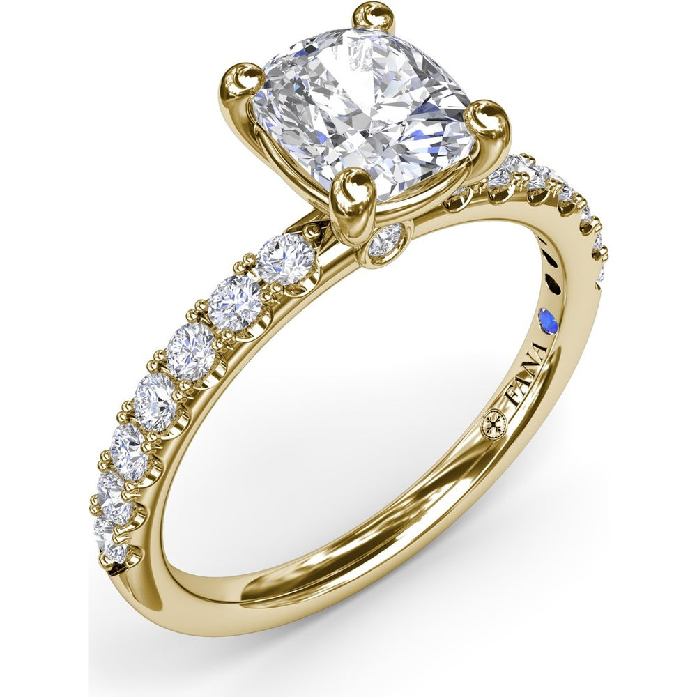 Classic Pavé Cushion Cut Engagement Ring Setting with Diamond Lined Band by Fana - 0.37 Carat Total Diamond Weight