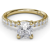 Classic Pavé Cushion Cut Engagement Ring Setting with Diamond Lined Band by Fana - 0.37 Carat Total Diamond Weight