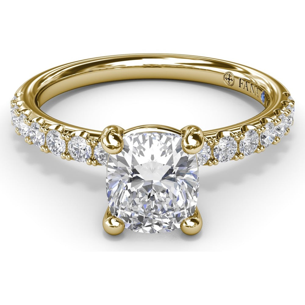Classic Pavé Cushion Cut Engagement Ring Setting with Diamond Lined Band by Fana - 0.37 Carat Total Diamond Weight