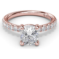 Classic Pavé Cushion Cut Engagement Ring Setting with Diamond Lined Band by Fana - 0.37 Carat Total Diamond Weight