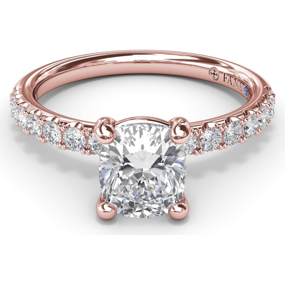 Classic Pavé Cushion Cut Engagement Ring Setting with Diamond Lined Band by Fana - 0.37 Carat Total Diamond Weight
