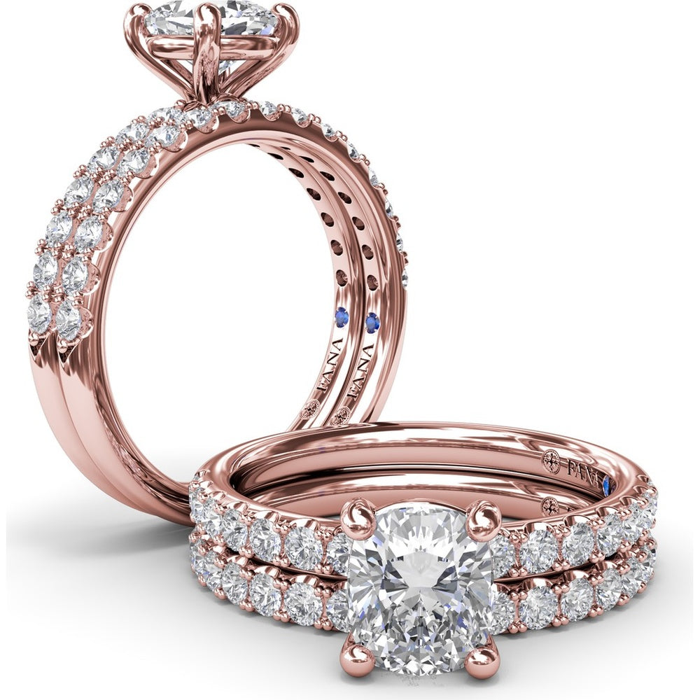Classic Pavé Cushion Cut Engagement Ring Setting with Diamond Lined Band by Fana - 0.37 Carat Total Diamond Weight