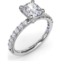 Classic Pavé Cushion Cut Engagement Ring Setting with Diamond Lined Band by Fana - 0.37 Carat Total Diamond Weight