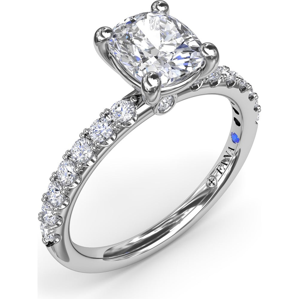 Classic Pavé Cushion Cut Engagement Ring Setting with Diamond Lined Band by Fana - 0.37 Carat Total Diamond Weight