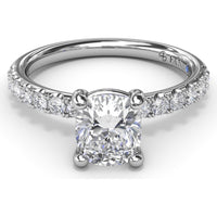 Classic Pavé Cushion Cut Engagement Ring Setting with Diamond Lined Band by Fana - 0.37 Carat Total Diamond Weight