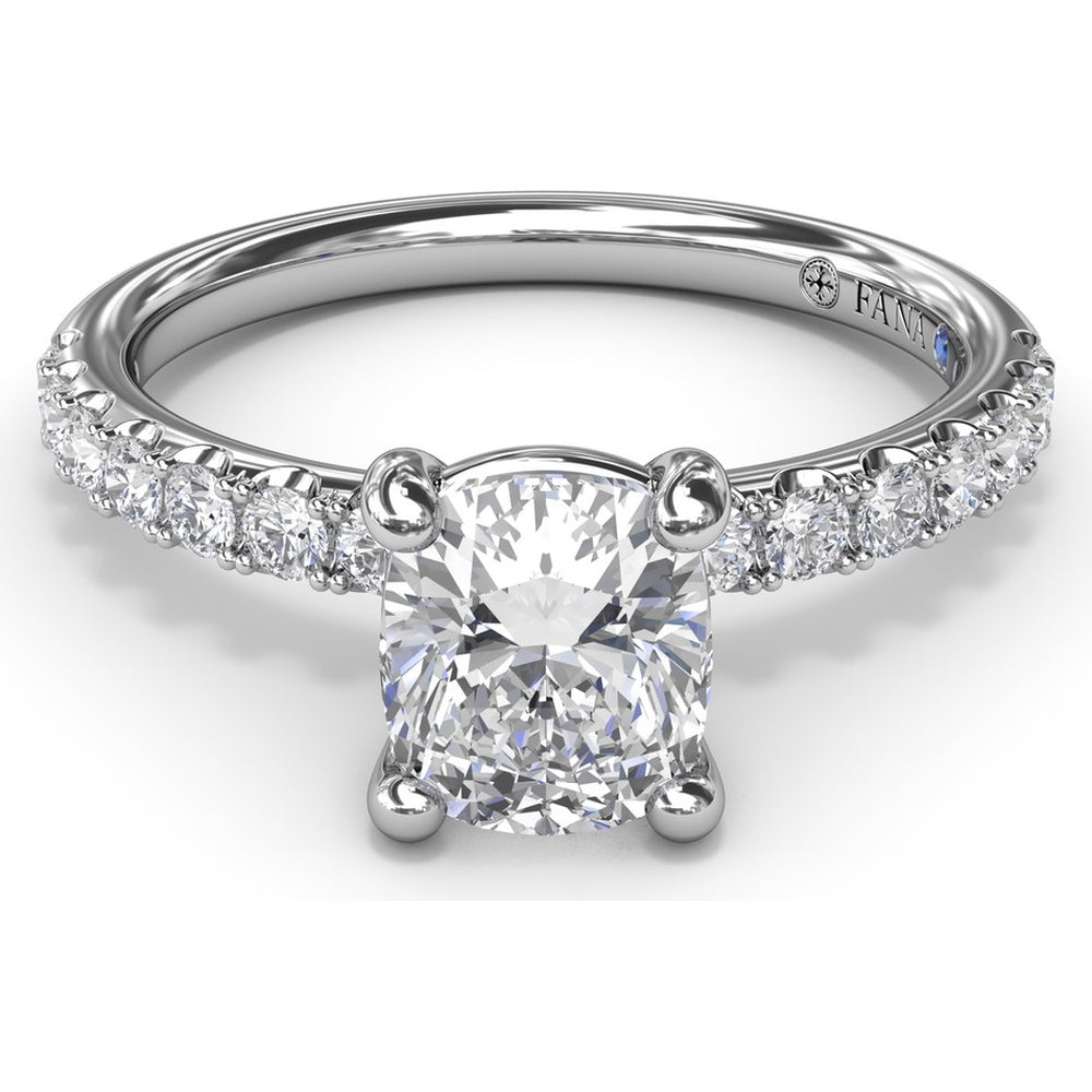 Classic Pavé Cushion Cut Engagement Ring Setting with Diamond Lined Band by Fana - 0.37 Carat Total Diamond Weight