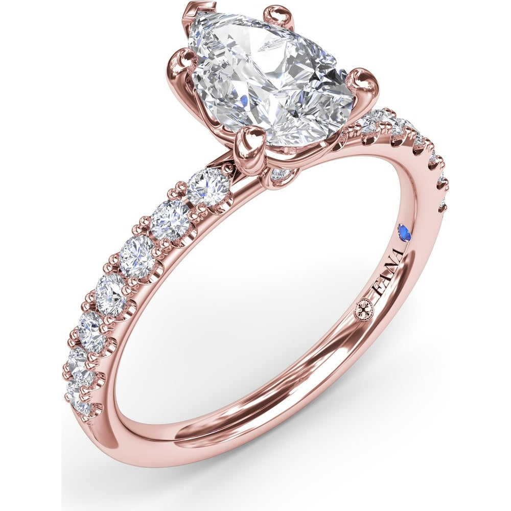 Classic Pavé Pear Cut Engagement Ring Setting with Diamond Lined Band by Fana - 0.37 Carat Total Diamond Weight