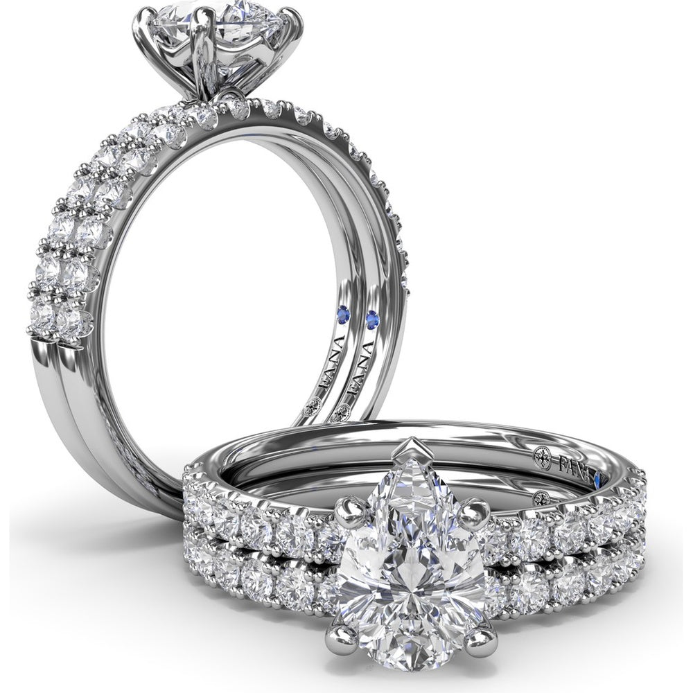 Classic Pavé Pear Cut Engagement Ring Setting with Diamond Lined Band by Fana - 0.37 Carat Total Diamond Weight