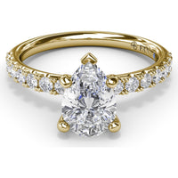 Classic Pavé Pear Cut Engagement Ring Setting with Diamond Lined Band by Fana - 0.37 Carat Total Diamond Weight