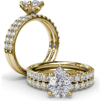 Classic Pavé Pear Cut Engagement Ring Setting with Diamond Lined Band by Fana - 0.37 Carat Total Diamond Weight