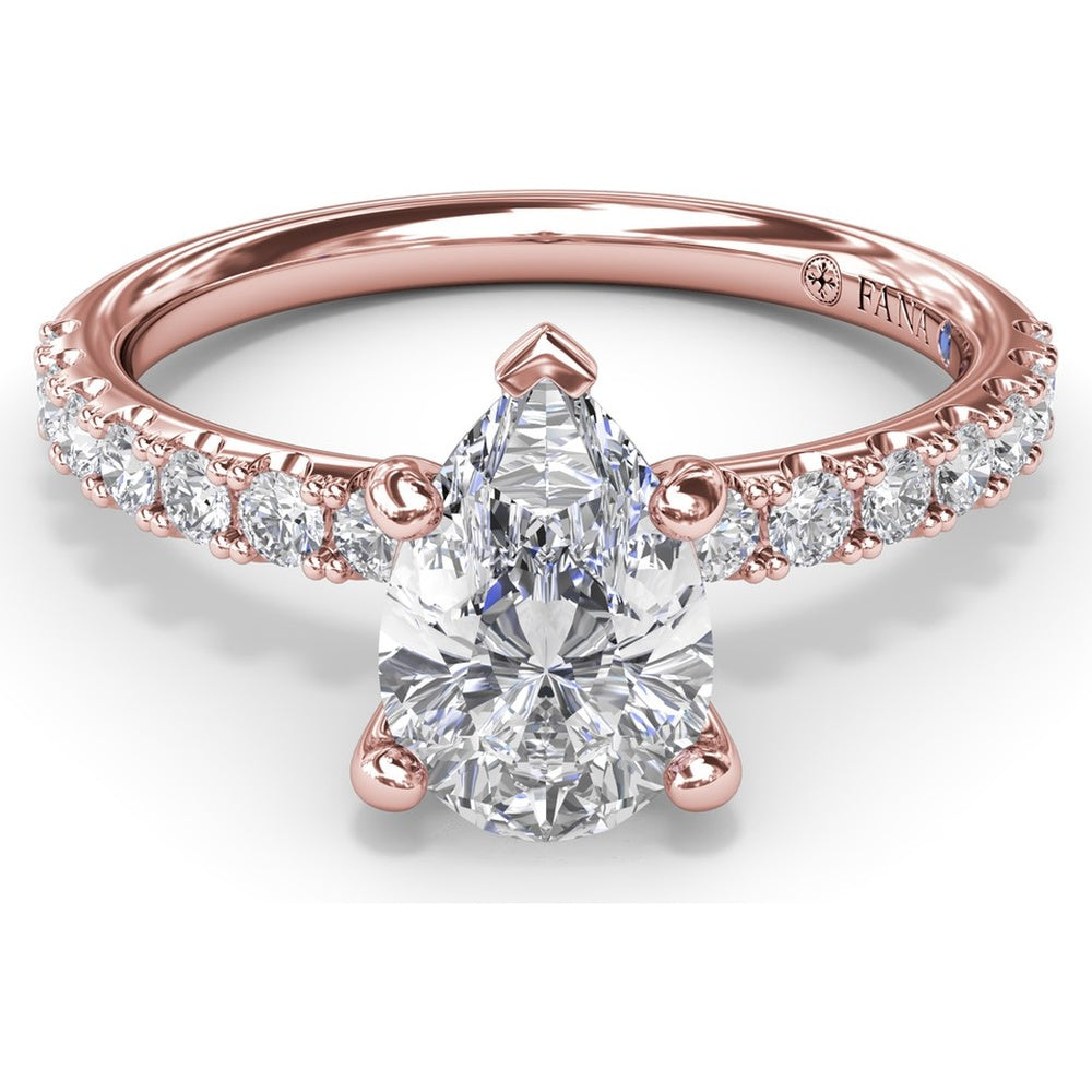 Classic Pavé Pear Cut Engagement Ring Setting with Diamond Lined Band by Fana - 0.37 Carat Total Diamond Weight