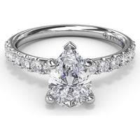 Classic Pavé Pear Cut Engagement Ring Setting with Diamond Lined Band by Fana - 0.37 Carat Total Diamond Weight