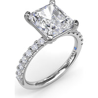 Classic Pavé Radiant Cut Engagement Ring Setting with Diamond Lined Band by Fana - 0.37 Carat Total Diamond Weight
