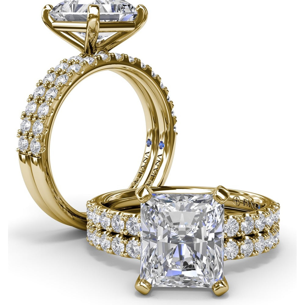 Classic Pavé Radiant Cut Engagement Ring Setting with Diamond Lined Band by Fana - 0.37 Carat Total Diamond Weight
