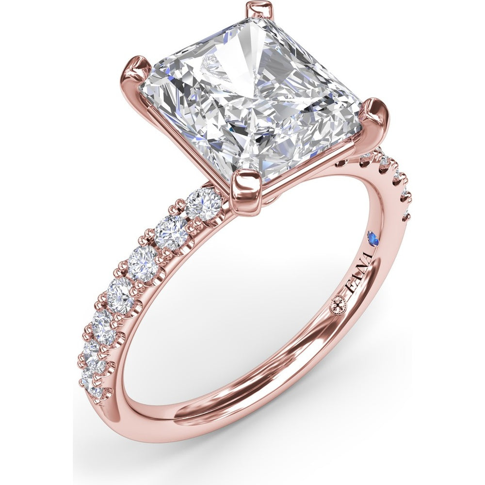 Classic Pavé Radiant Cut Engagement Ring Setting with Diamond Lined Band by Fana - 0.37 Carat Total Diamond Weight