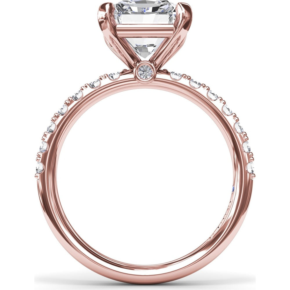 Classic Pavé Radiant Cut Engagement Ring Setting with Diamond Lined Band by Fana - 0.37 Carat Total Diamond Weight