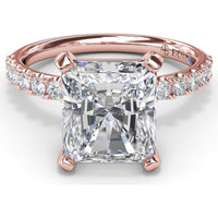 Classic Pavé Radiant Cut Engagement Ring Setting with Diamond Lined Band by Fana - 0.37 Carat Total Diamond Weight