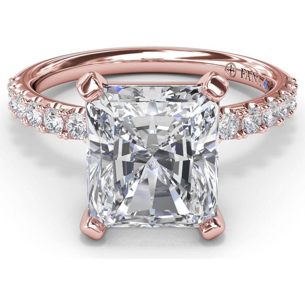 Classic Pavé Radiant Cut Engagement Ring Setting with Diamond Lined Band by Fana - 0.37 Carat Total Diamond Weight