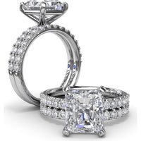 Classic Pavé Radiant Cut Engagement Ring Setting with Diamond Lined Band by Fana - 0.37 Carat Total Diamond Weight
