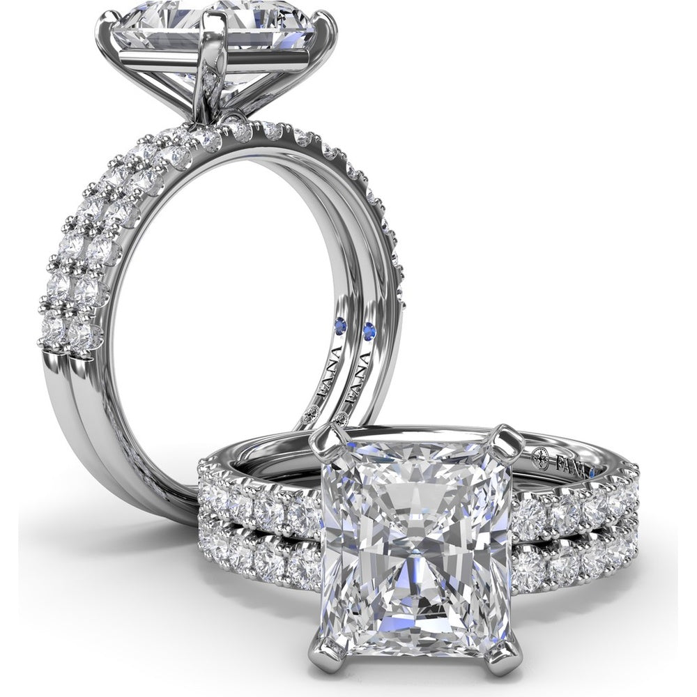 Classic Pavé Radiant Cut Engagement Ring Setting with Diamond Lined Band by Fana - 0.37 Carat Total Diamond Weight