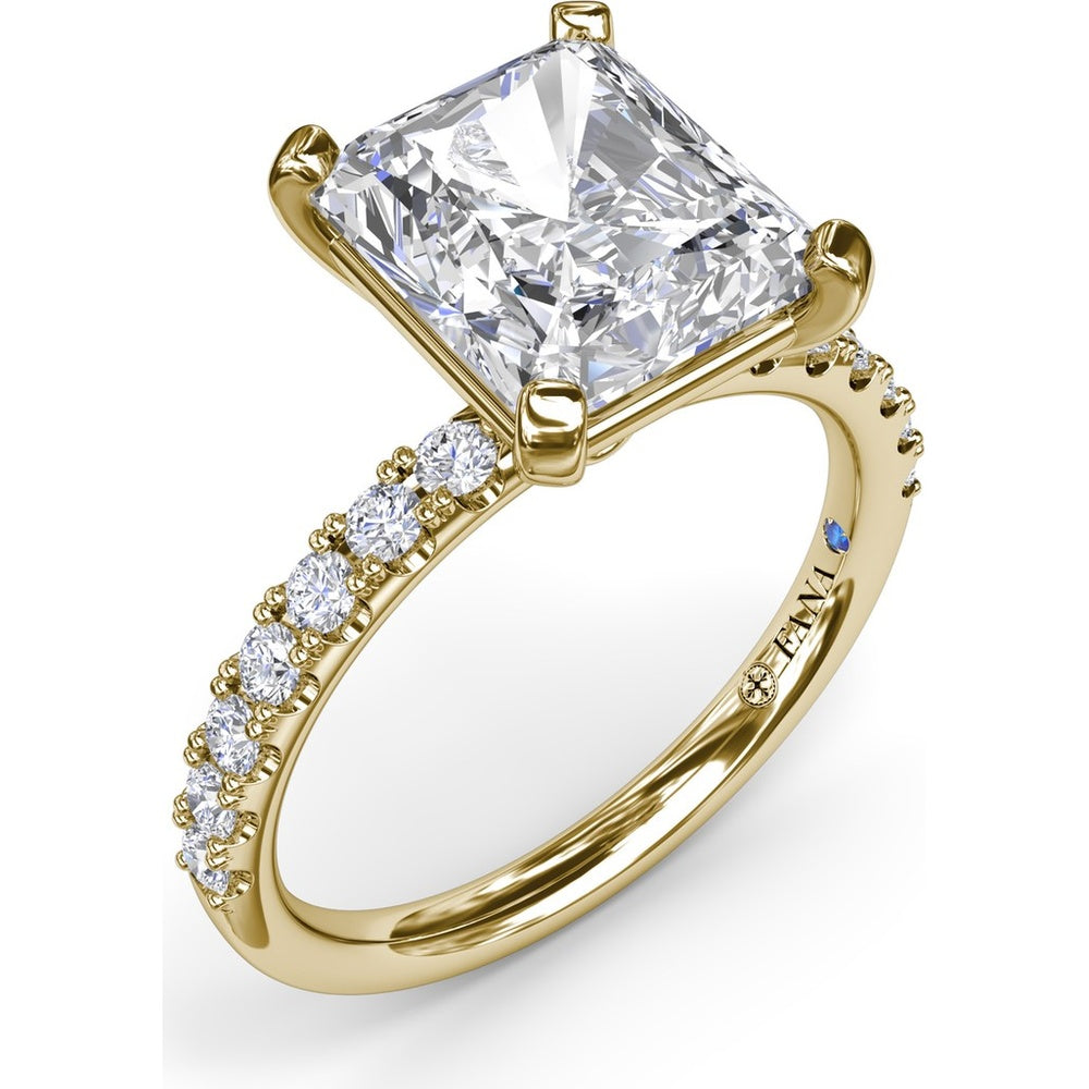Classic Pavé Radiant Cut Engagement Ring Setting with Diamond Lined Band by Fana - 0.37 Carat Total Diamond Weight