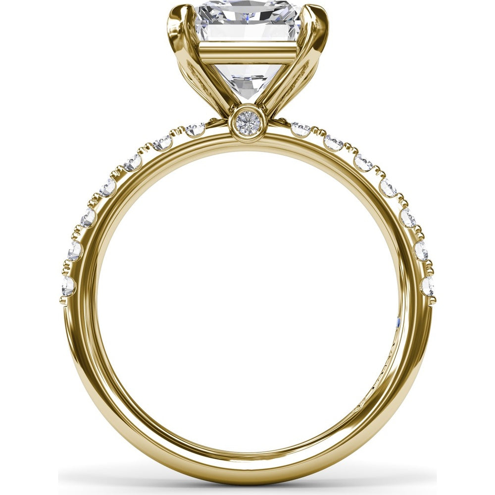 Classic Pavé Radiant Cut Engagement Ring Setting with Diamond Lined Band by Fana - 0.37 Carat Total Diamond Weight