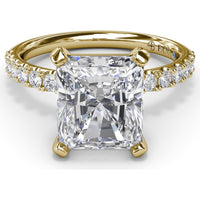 Classic Pavé Radiant Cut Engagement Ring Setting with Diamond Lined Band by Fana - 0.37 Carat Total Diamond Weight