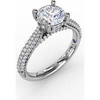 Classic Round Diamond Engagement Ring Setting with Double-Row Pavé Diamond Shank by Fana - 0.47 Carat Total Diamond Weight