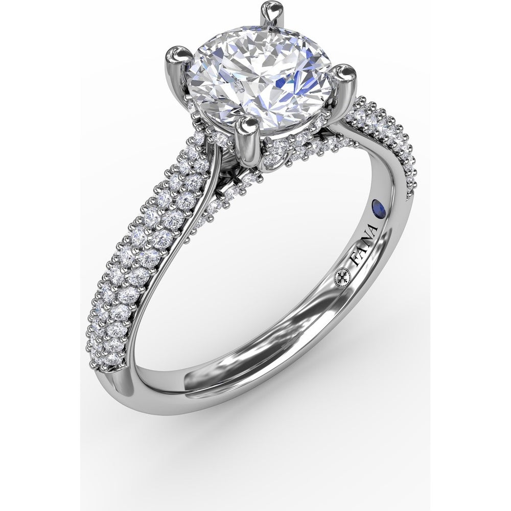 Classic Round Diamond Engagement Ring Setting with Double-Row Pavé Diamond Shank by Fana - 0.47 Carat Total Diamond Weight