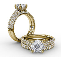 Classic Round Diamond Engagement Ring Setting with Double-Row Pavé Diamond Shank by Fana - 0.47 Carat Total Diamond Weight
