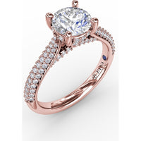 Classic Round Diamond Engagement Ring Setting with Double-Row Pavé Diamond Shank by Fana - 0.47 Carat Total Diamond Weight