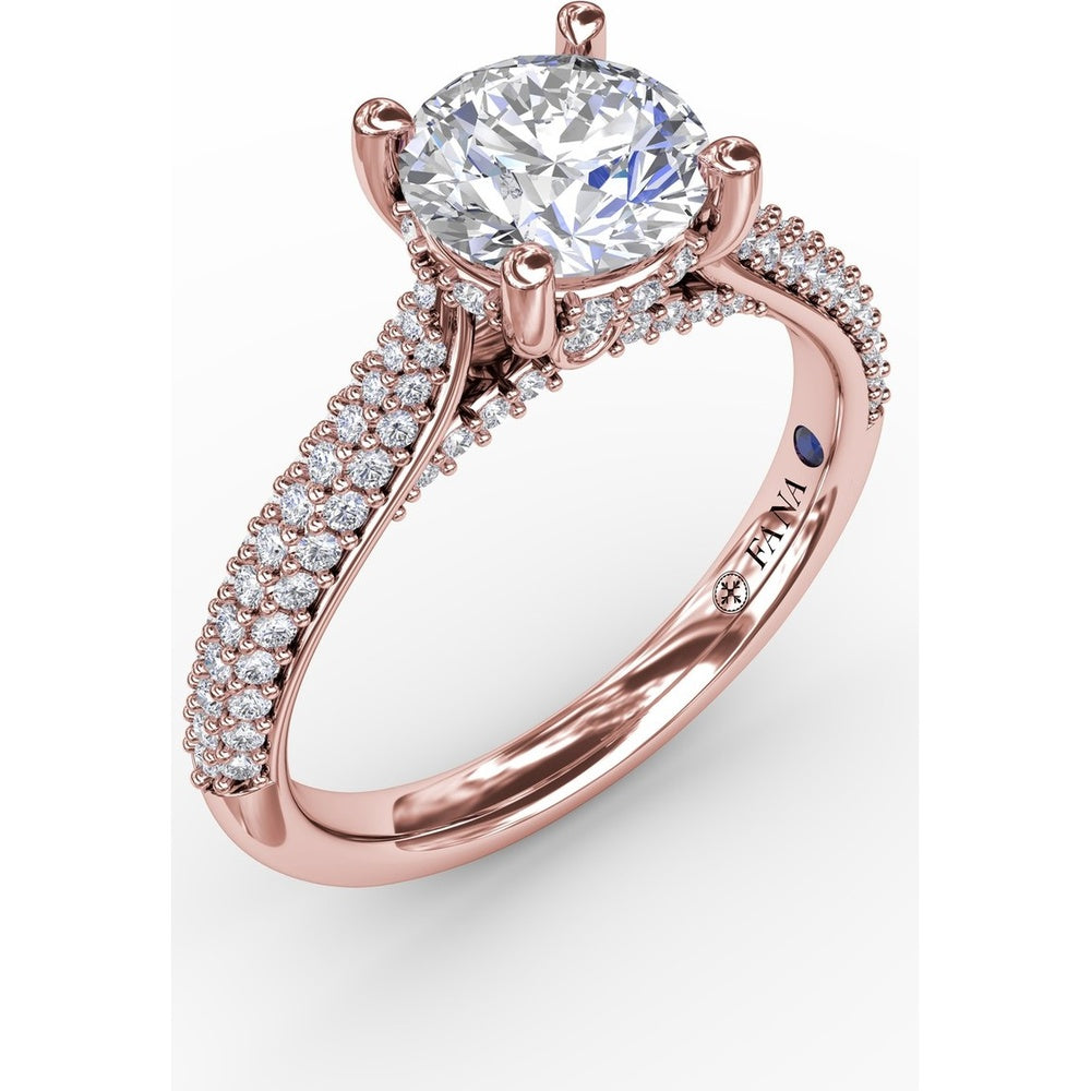 Classic Round Diamond Engagement Ring Setting with Double-Row Pavé Diamond Shank by Fana - 0.47 Carat Total Diamond Weight