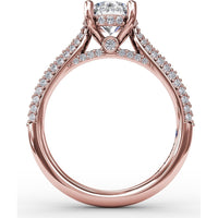 Classic Round Diamond Engagement Ring Setting with Double-Row Pavé Diamond Shank by Fana - 0.47 Carat Total Diamond Weight