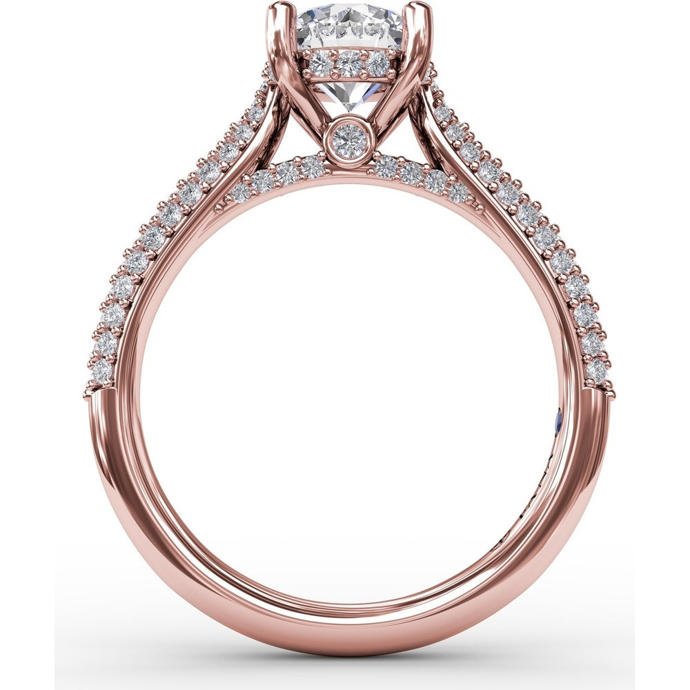 Classic Round Diamond Engagement Ring Setting with Double-Row Pavé Diamond Shank by Fana - 0.47 Carat Total Diamond Weight