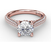 Classic Round Diamond Engagement Ring Setting with Double-Row Pavé Diamond Shank by Fana - 0.47 Carat Total Diamond Weight