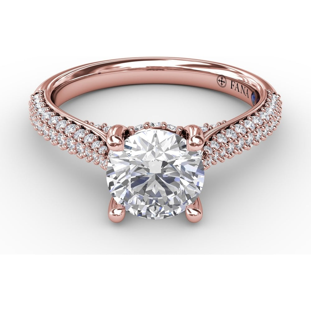 Classic Round Diamond Engagement Ring Setting with Double-Row Pavé Diamond Shank by Fana - 0.47 Carat Total Diamond Weight