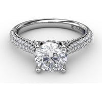 Classic Round Diamond Engagement Ring Setting with Double-Row Pavé Diamond Shank by Fana - 0.47 Carat Total Diamond Weight