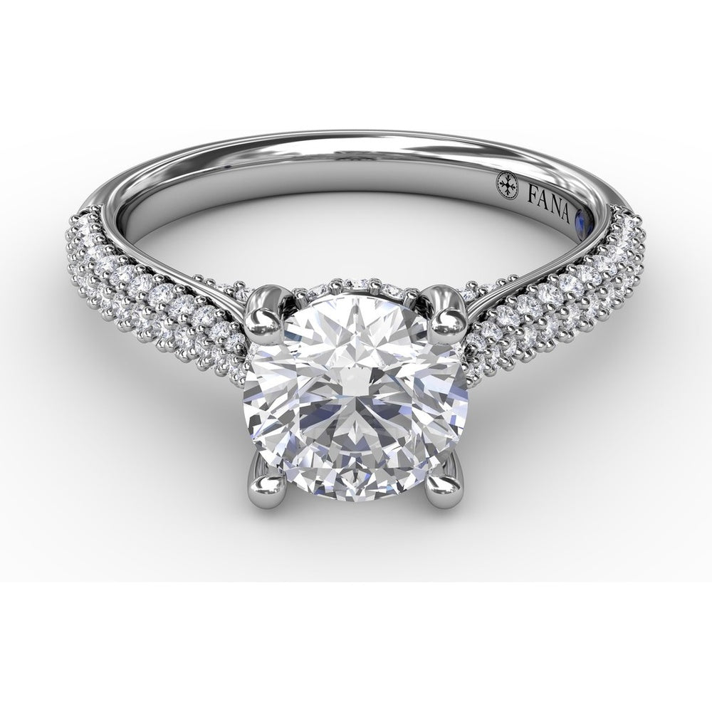 Classic Round Diamond Engagement Ring Setting with Double-Row Pavé Diamond Shank by Fana - 0.47 Carat Total Diamond Weight