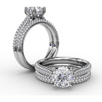Classic Round Diamond Engagement Ring Setting with Double-Row Pavé Diamond Shank by Fana - 0.47 Carat Total Diamond Weight